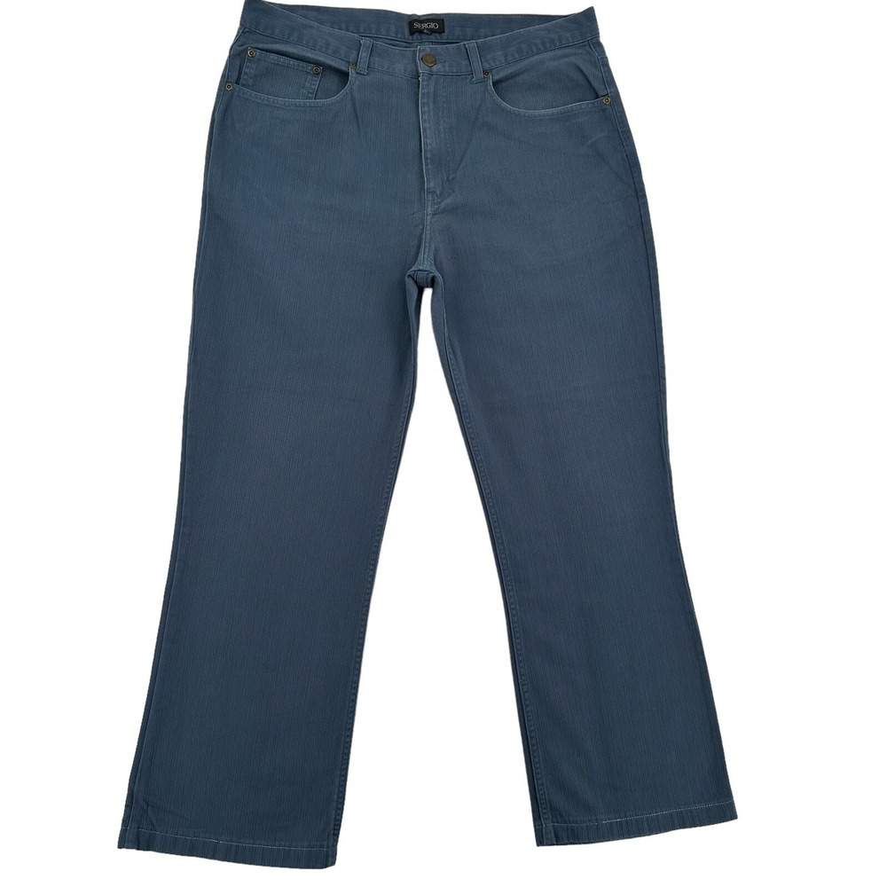 Sergio Men 36 Blue Straight Wide Leg Cotton Pants Smart Casual Denim Preppy Y2K